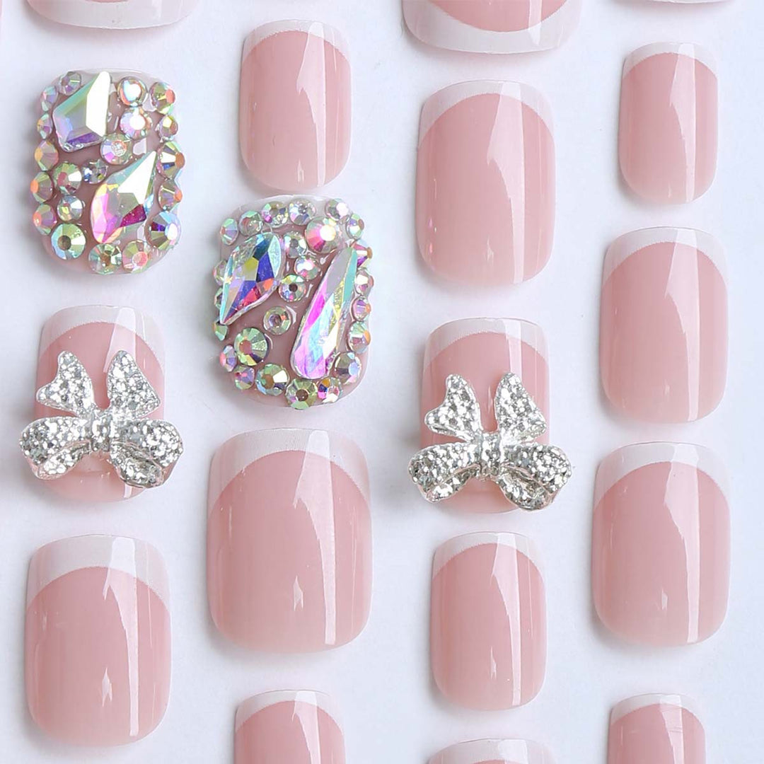 Elegant Gel Nails with Glitter Stone Kalsten