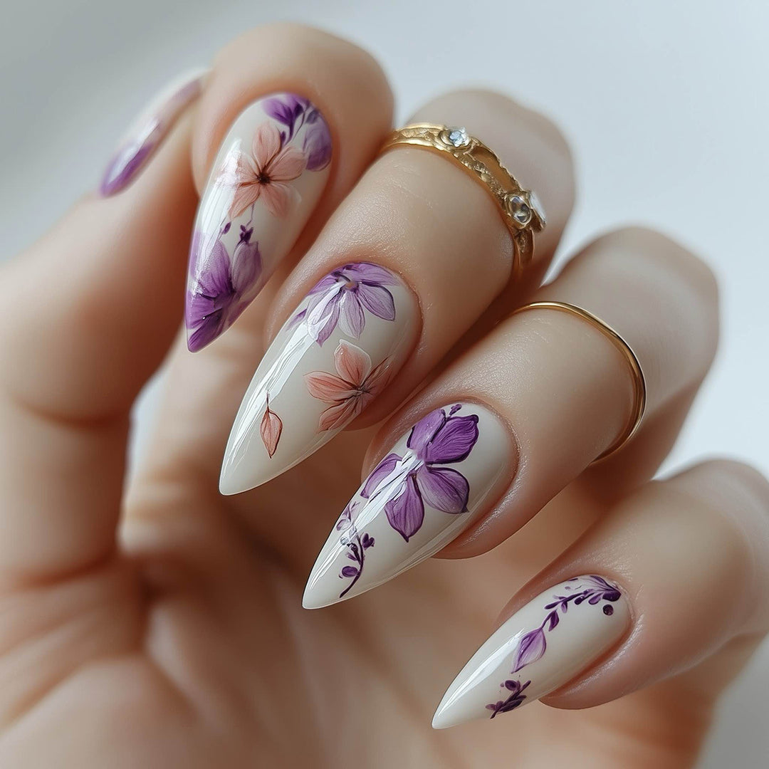 Floral Design Stiletto Press-On Nails Kalsten