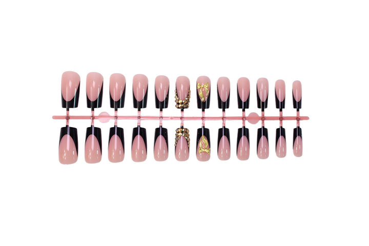 Artificial nail set with elegant gold decoration and stylish black Kalsten