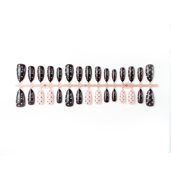 Artistic Press-On Nail Art Set with Polka Dot and Glossy Finish Kalsten