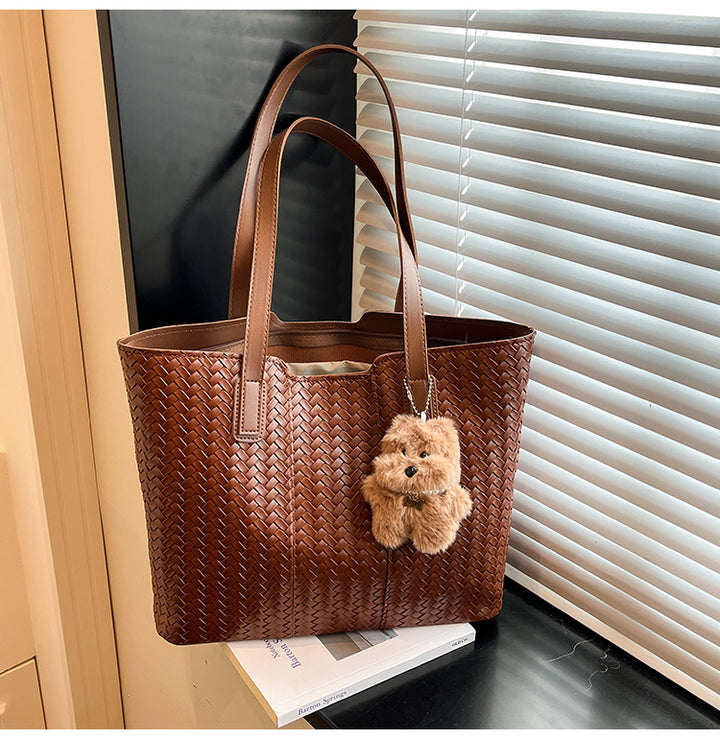 Woven Leather Shoulder Tote Bag Kalsten