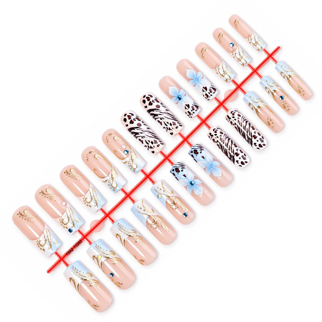 Glamorous artificial nail set with floral accents and glitter details Kalsten