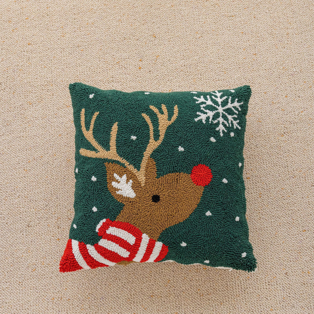 Holiday Tufted Chenille Square Throw Pillow with Raised Tree Motif and Hidden Zipper