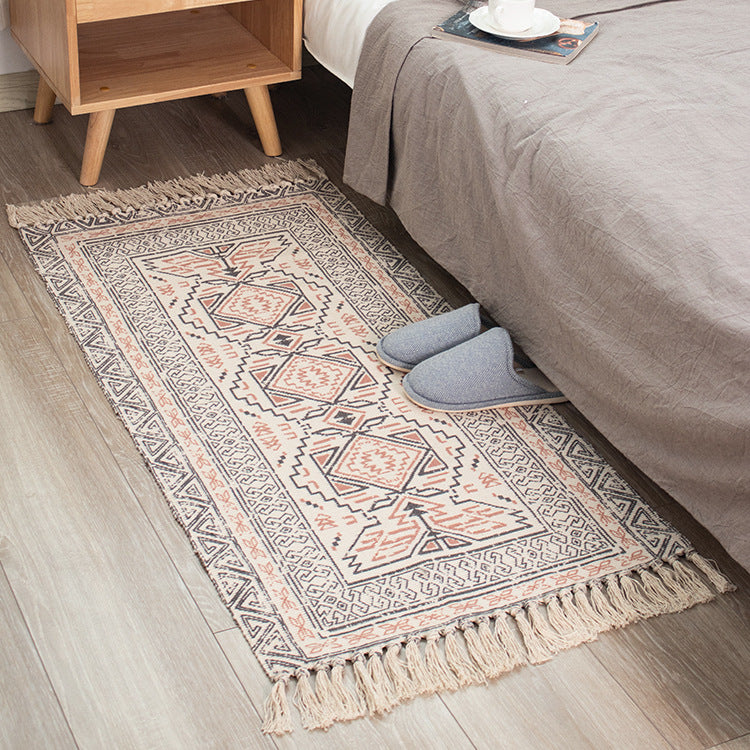 Flat-woven cotton runner in Kilim-Ethno design with fringes Kalsten