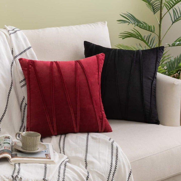 Square Velvet Corded Vertical Pleat Throw Pillow Cover with Hidden Zipper