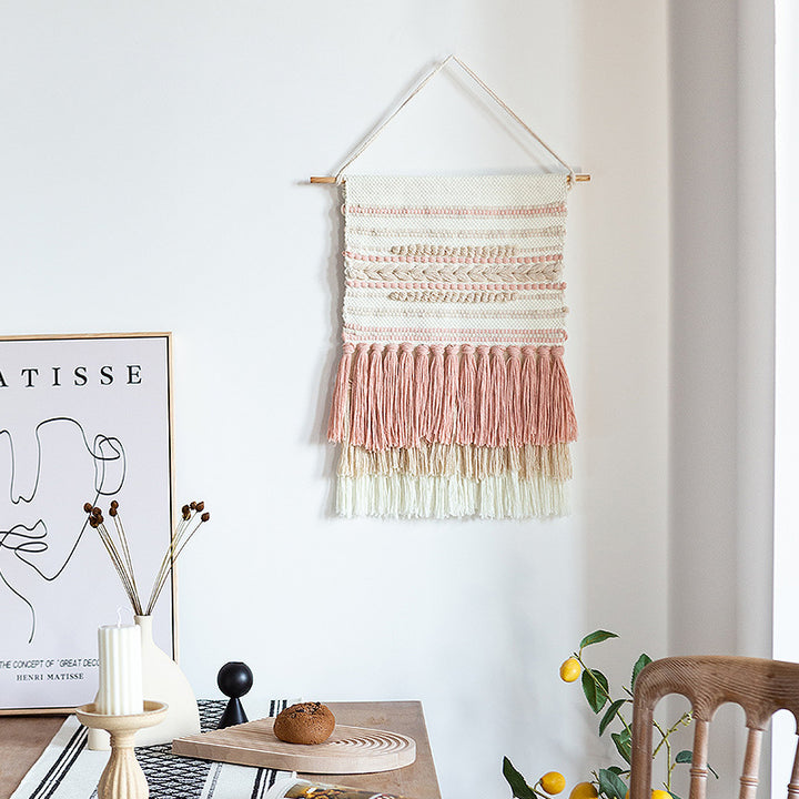 Macramé Wall Hanging with Fringe and Hand-Knotted Cotton Structure