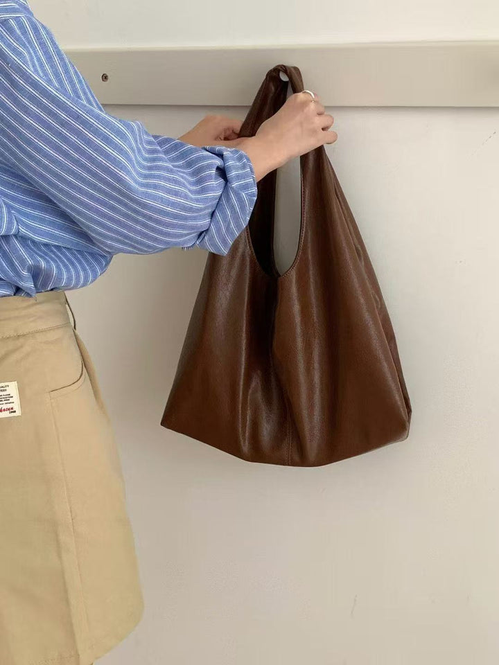 Sleek Leather Slouchy Shoulder Bag