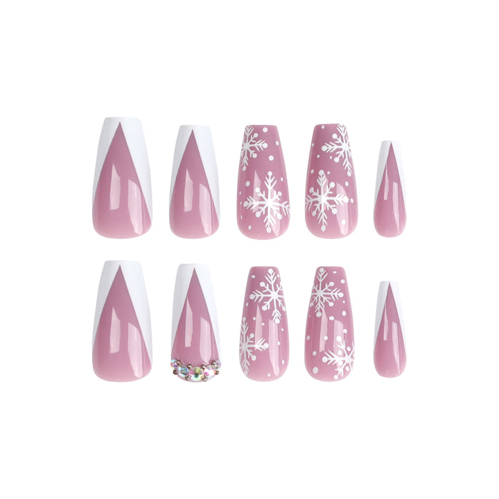 Artistic Nail Extensions with Snowflake Design and Glitter Accents Kalsten