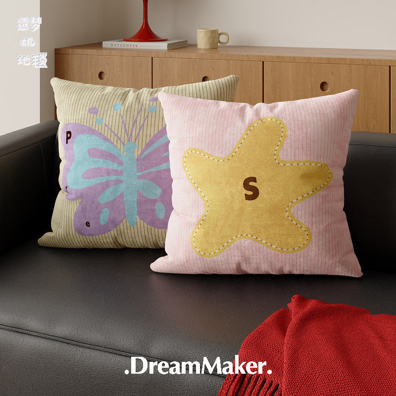 Decorative Square Throw Pillow Cover with Ribbed Texture and Large Floral Appliqué