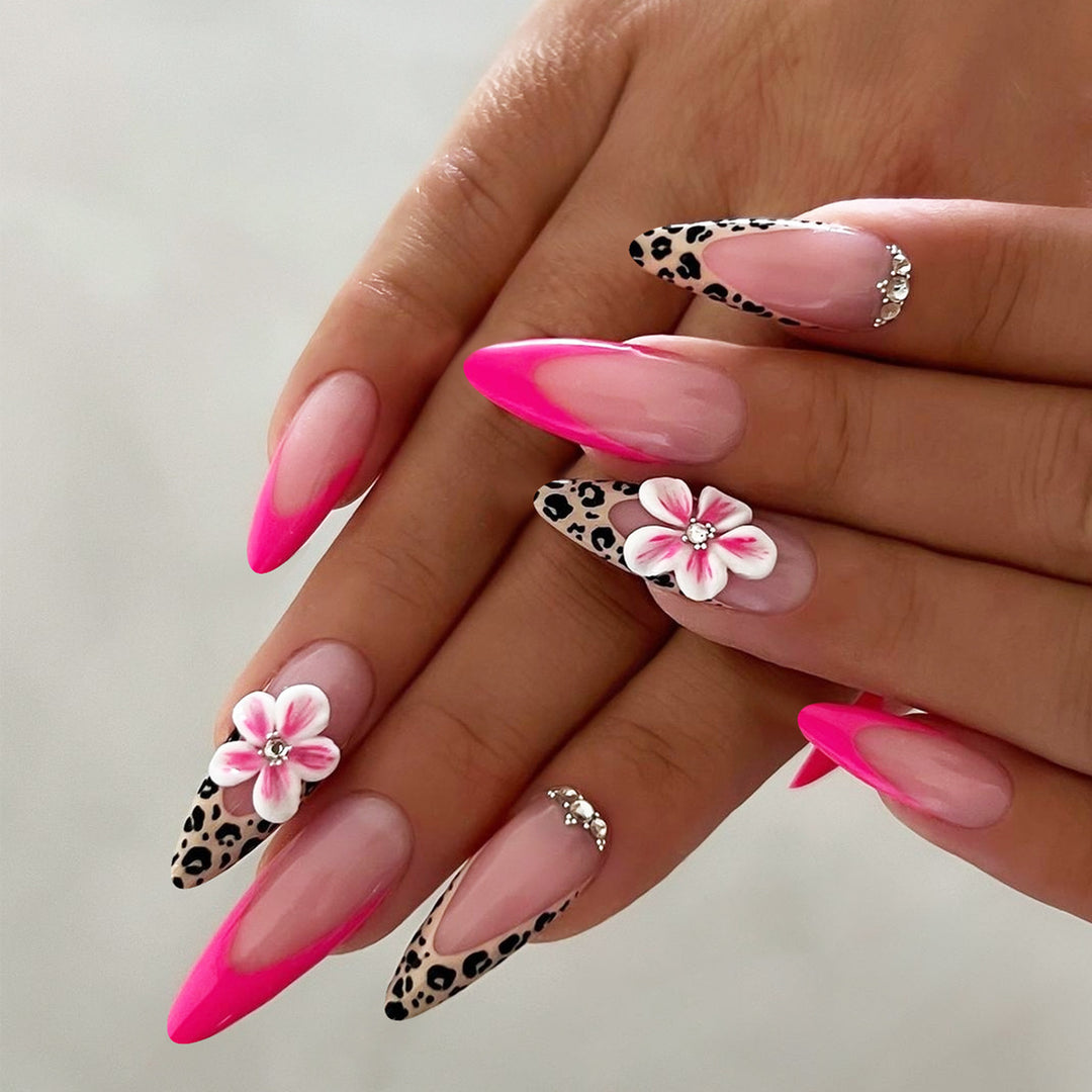 Creative nail art set with floral leopard design Kalsten