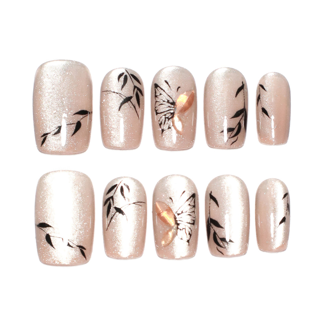 Artificial nail extensions with floral butterfly design Kalsten