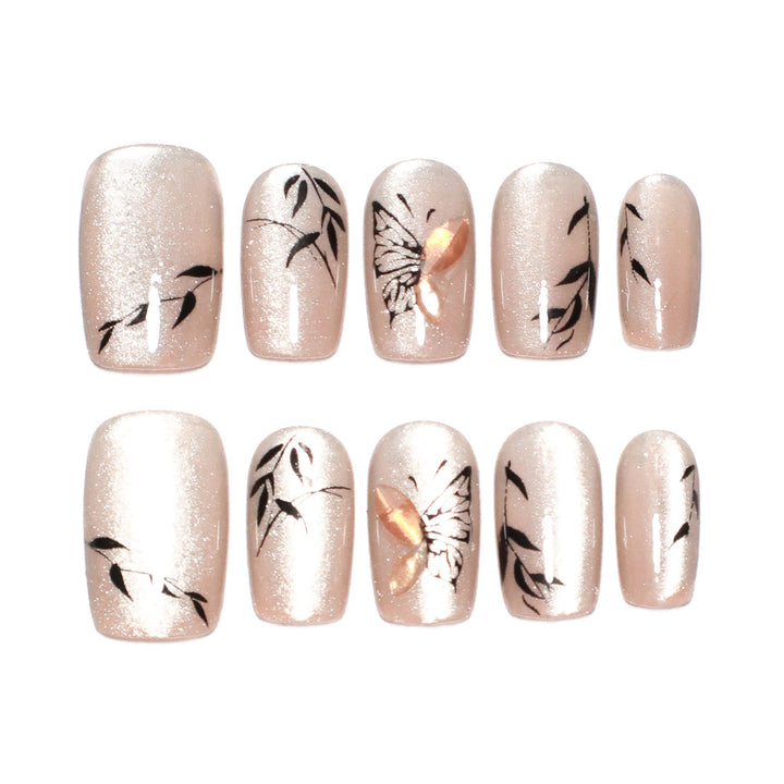 Artificial nail extensions with floral butterfly design Kalsten