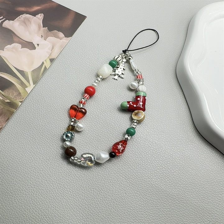 Christmas-Themed Beaded Charm Phone Lanyard Kalsten
