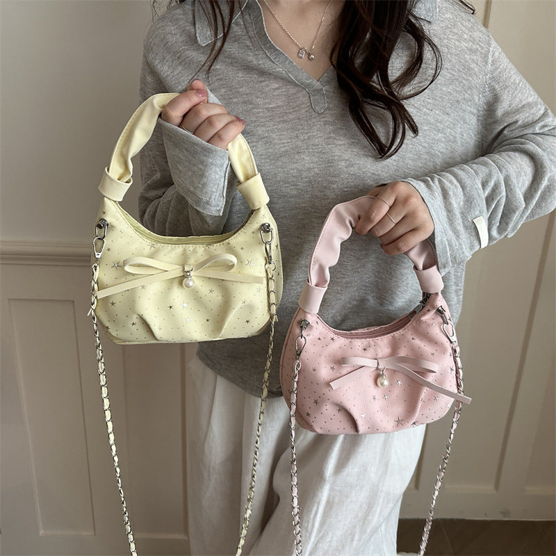 Elegant Bow Detail Star-Print Handbag