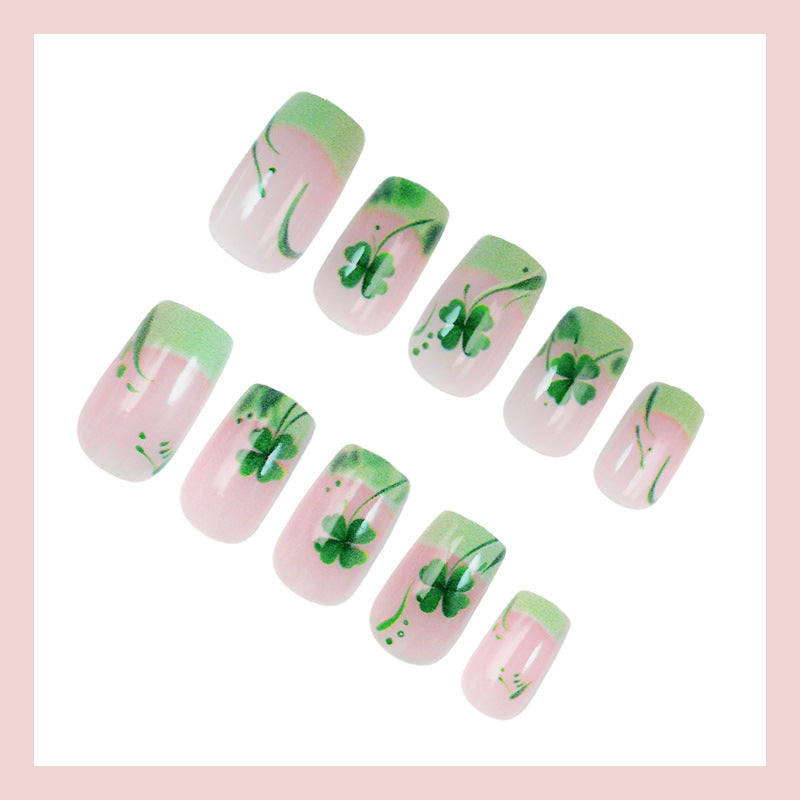 Artificial nail set with festive glitter and clover motifs Kalsten