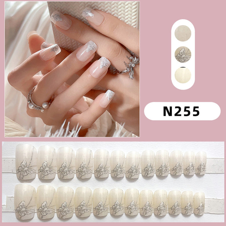 Elegant Press-On Nail Set with Floral Designs