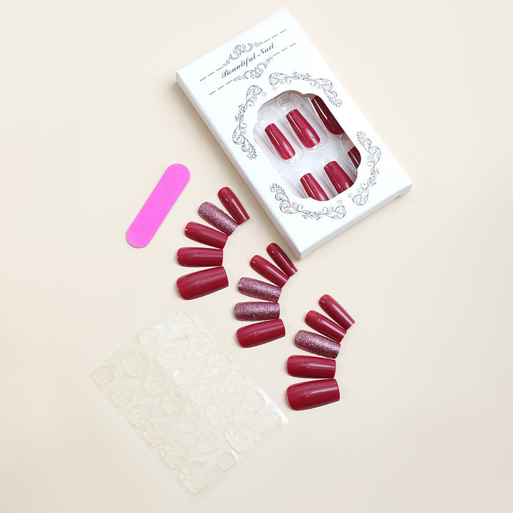 Decorative Press-On Nail Set with Glittered and Classic Designs kalsten