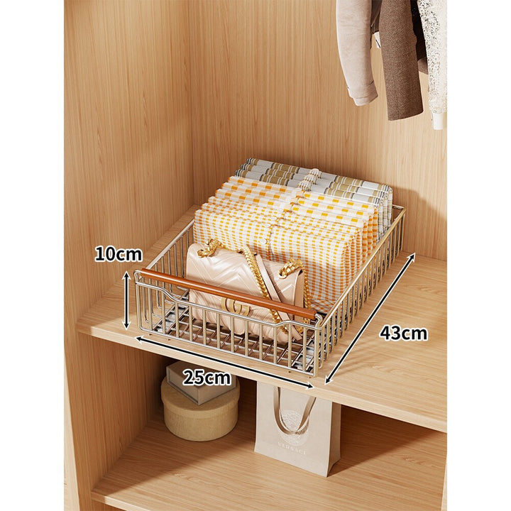 Pull-Out Sliding Closet Basket Organizer with Wooden Front