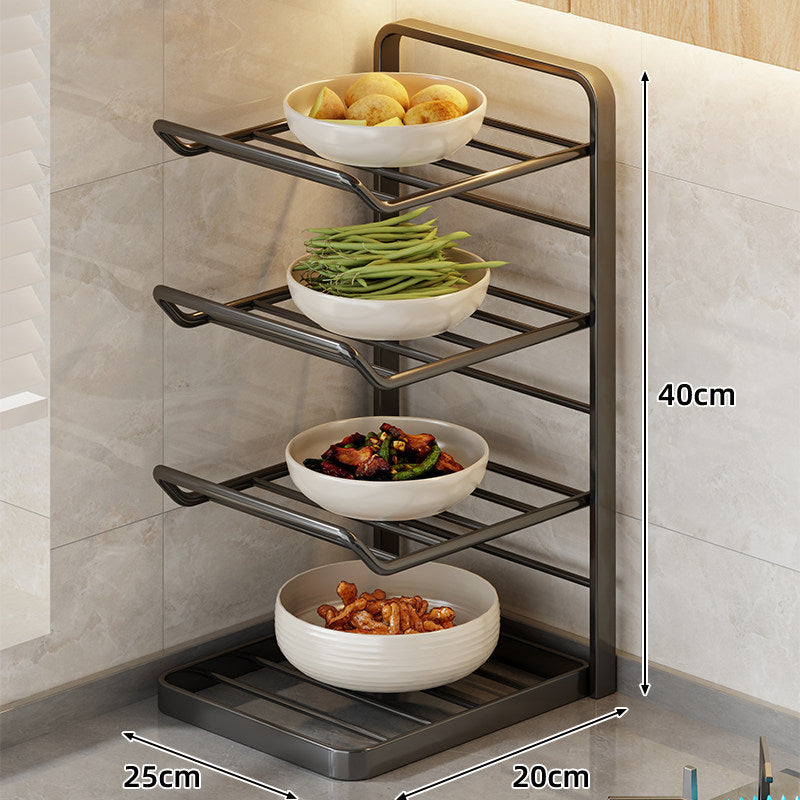 Multi-Tier Vertical Countertop Rack for Bowls with Drip Tray & Slanted Shelf Design