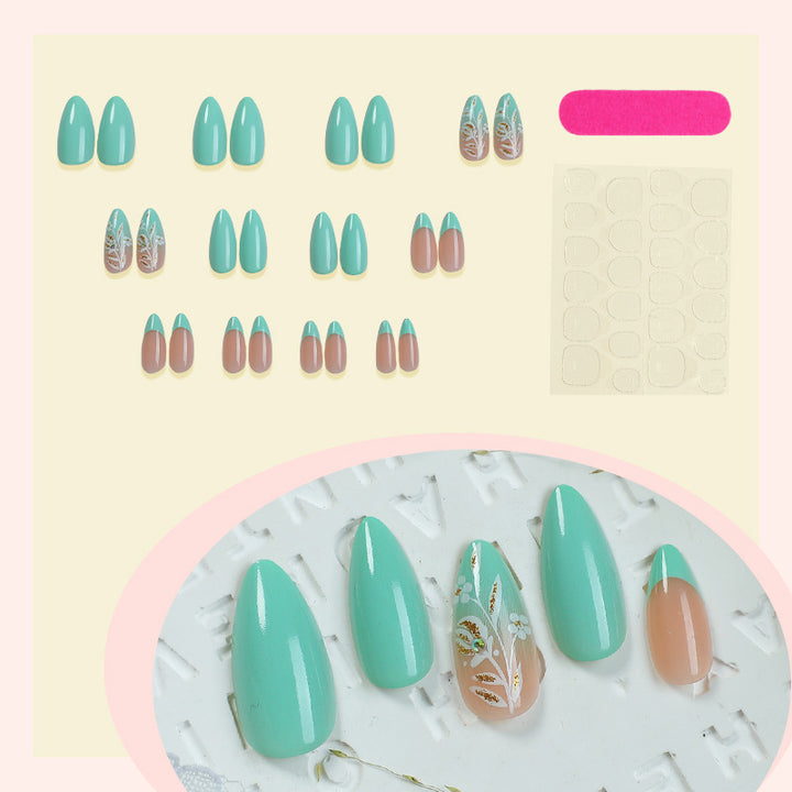 Artificial nail set with floral embellishments and elegant shape Kalsten