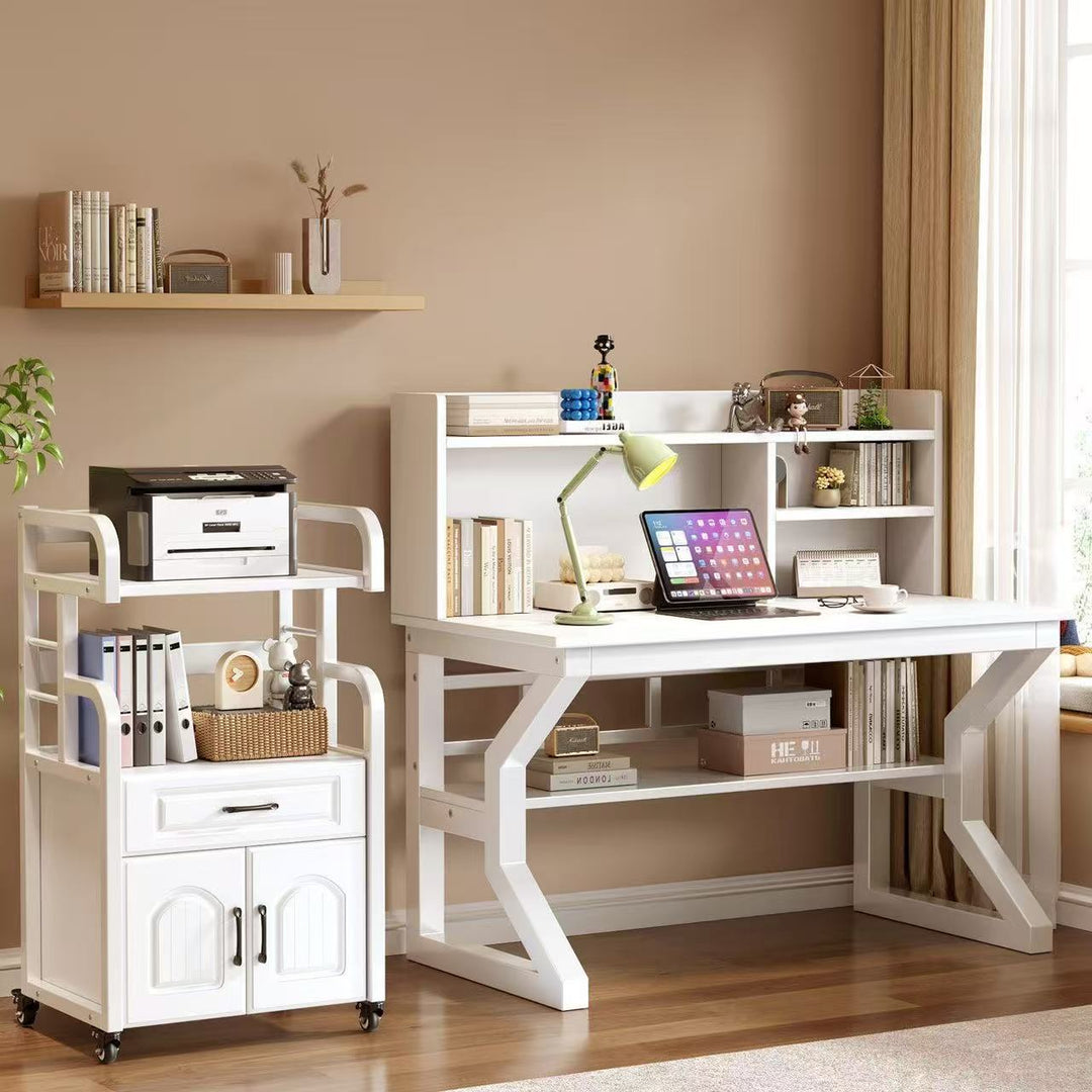Multifunctional wooden cart with shelves and drawers Kalsten