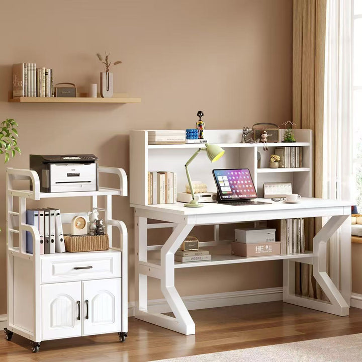 Multifunctional wooden cart with shelves and drawers Kalsten