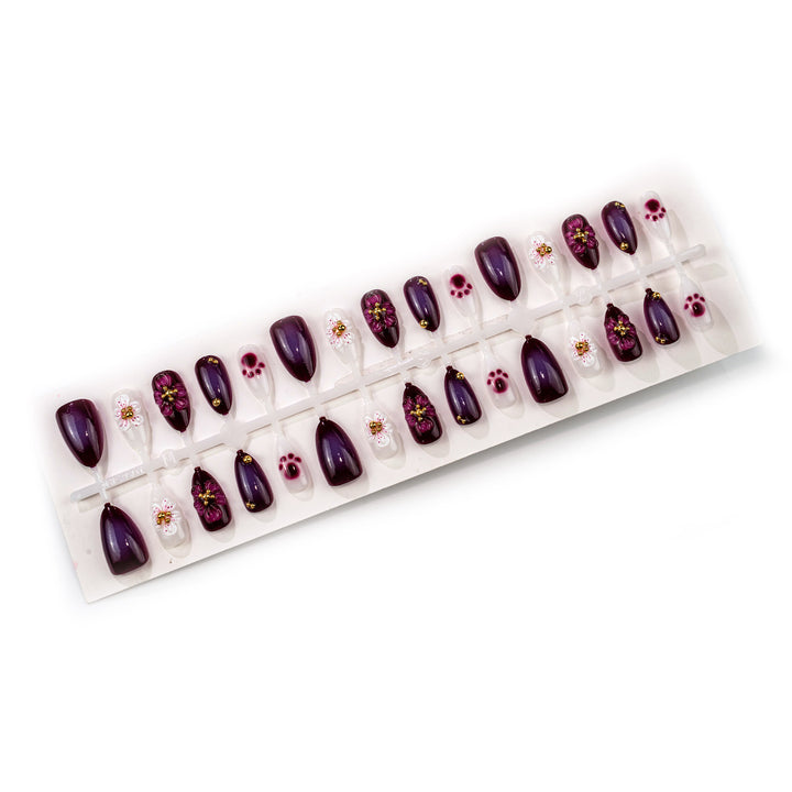 Floral-Embellished Stiletto Press-On Nail Art Kalsten