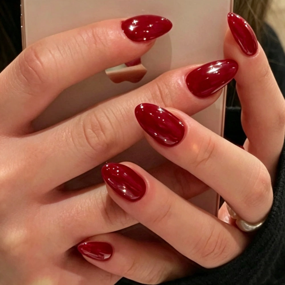 Glossy Almond-Shaped Nail Enhancements