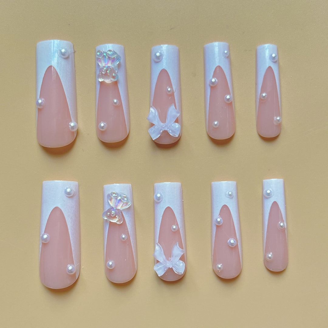 Decorative Press-On Nail Extensions with Floral Accents Kalsten