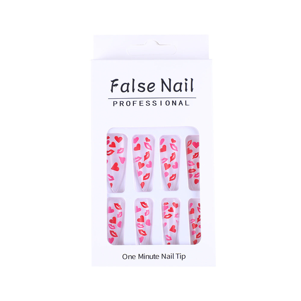 Artificial nails with romantic lip and heart designs Kalsten