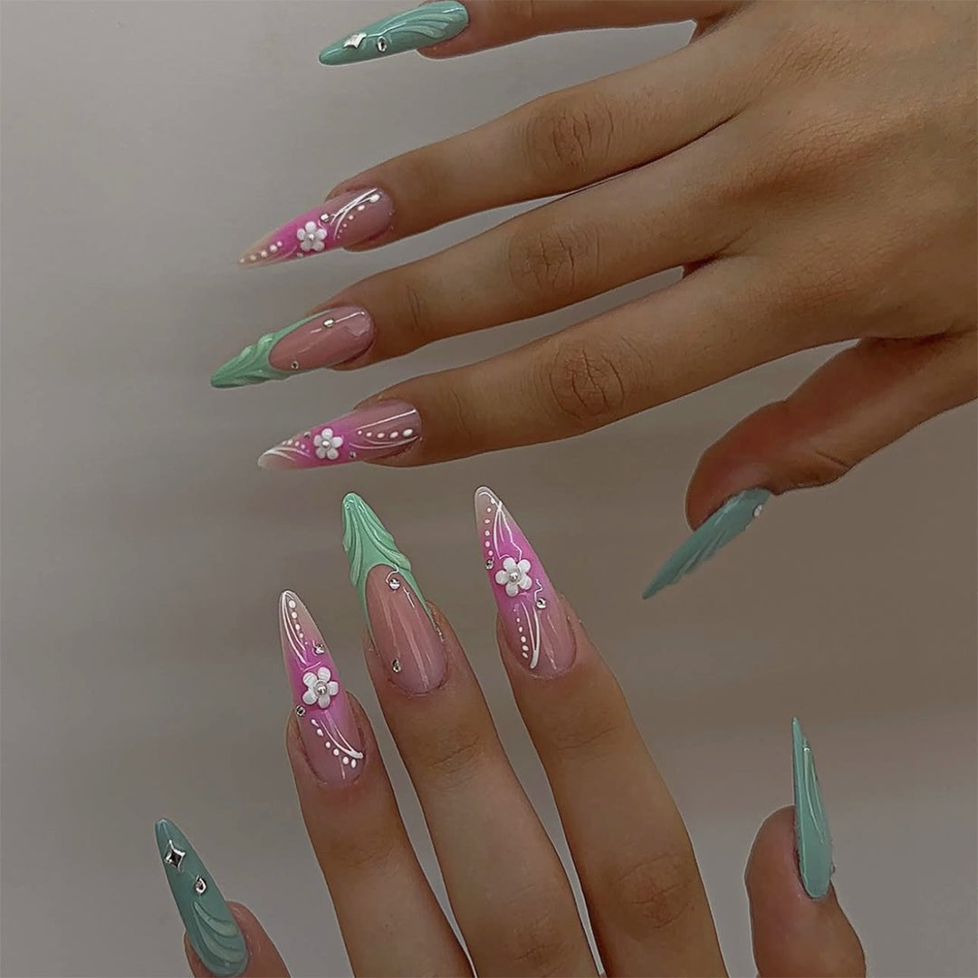 Floral Embellished Stiletto Nails Kalsten