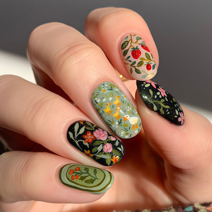 Art Nail Set with Botanical Patterns Kalsten