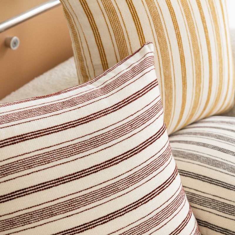 Handloom Vertical Stripe Cotton-Linen Square Pillow Cover with Hidden Zipper