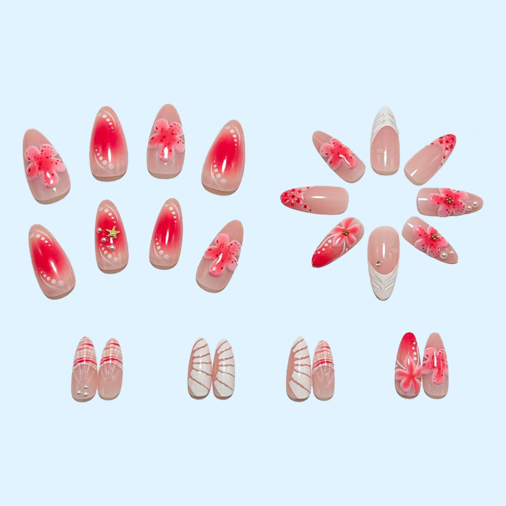 Artificial nails with 3D flower pattern and glitter accents Kalsten