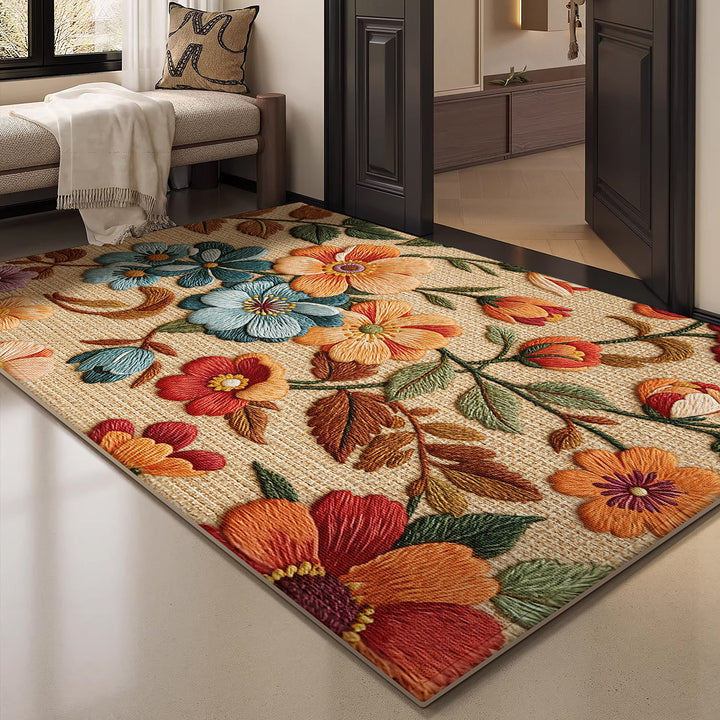 Floral Embroidered Area Rug