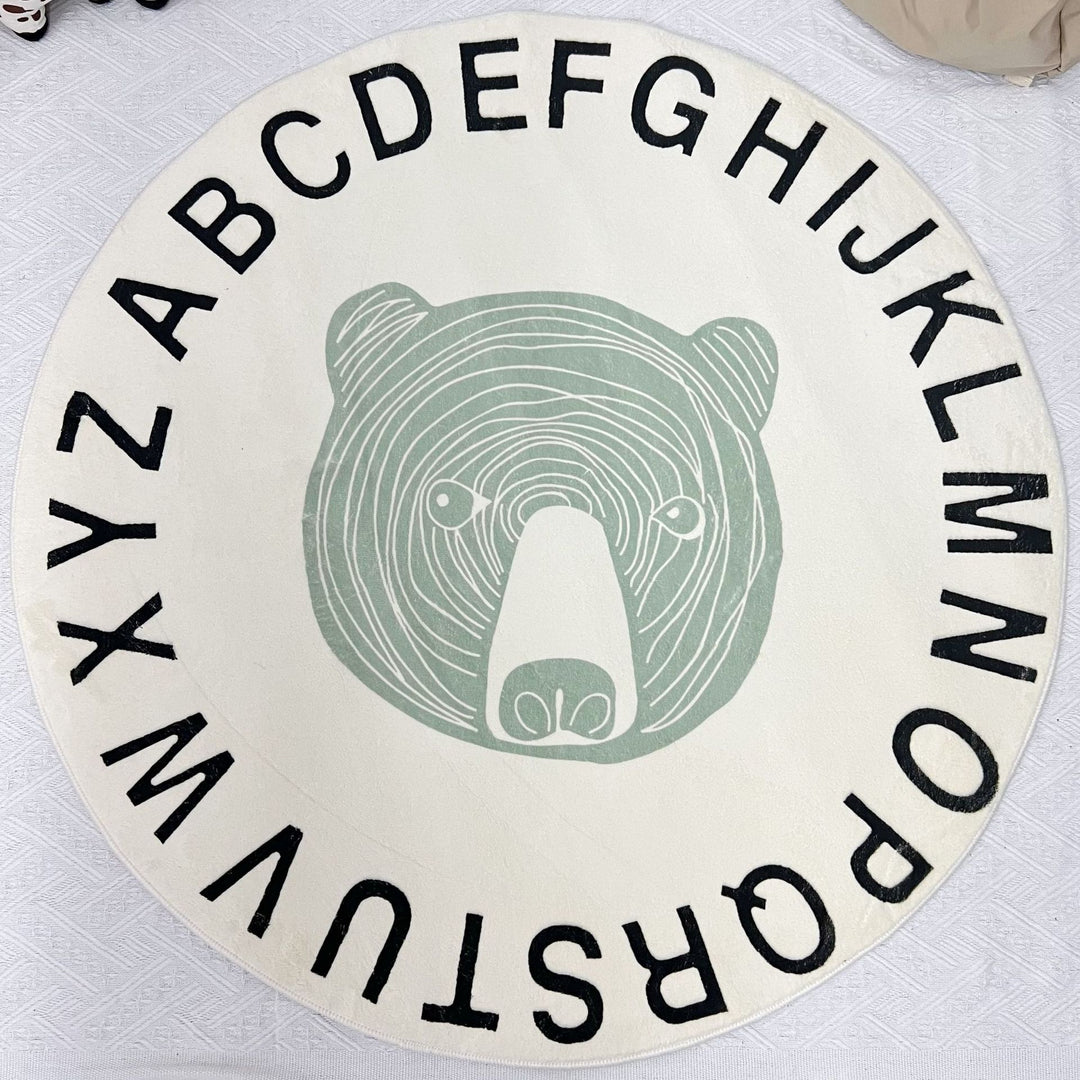 Round Educational Baby Play Rug with Alphabet Border and Bear Illustration
