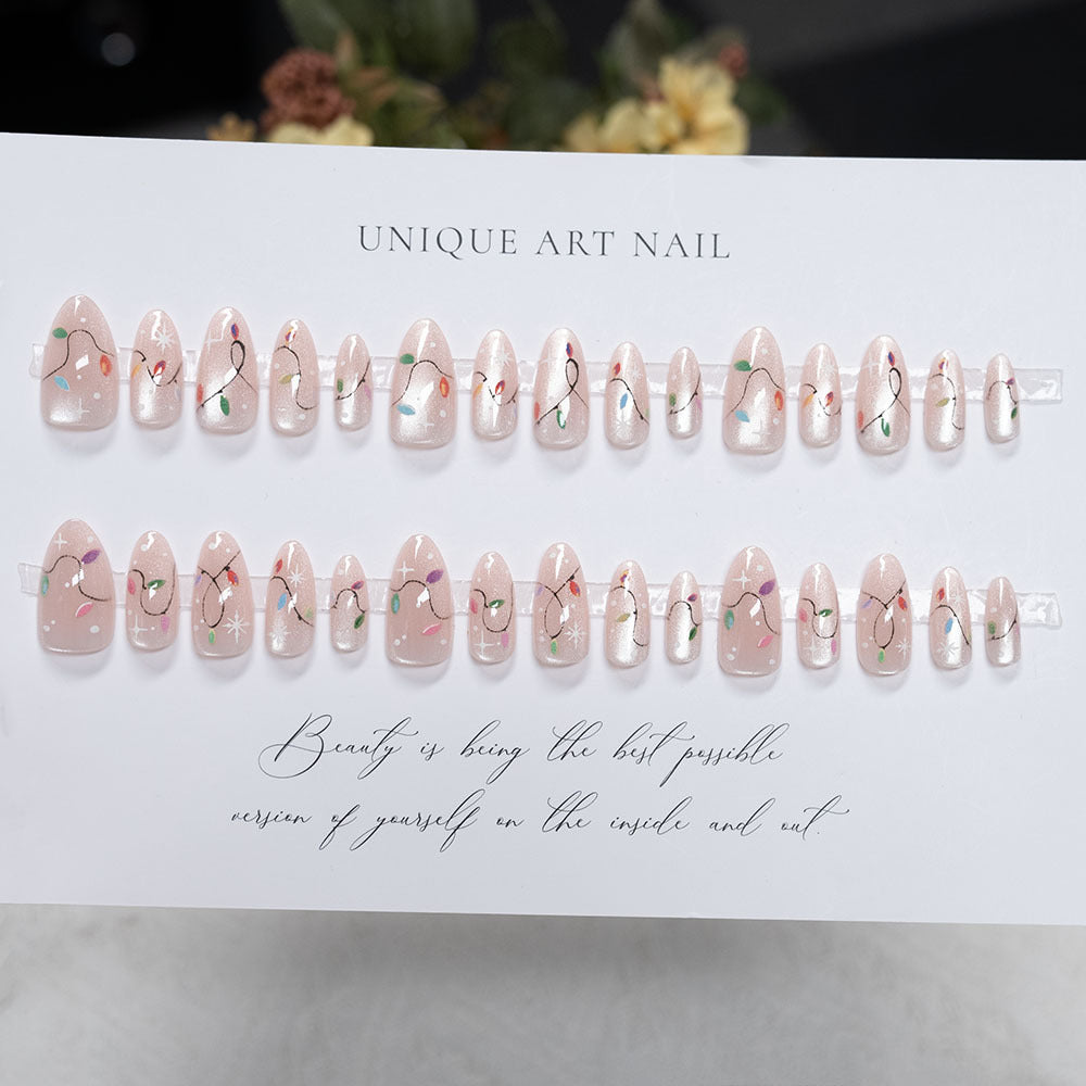 Artistic Press-On Nail Set with Unique Multicolor Design