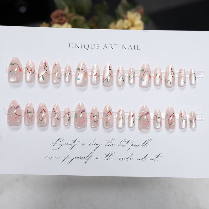 Artistic Press-On Nail Set with Unique Multicolor Design