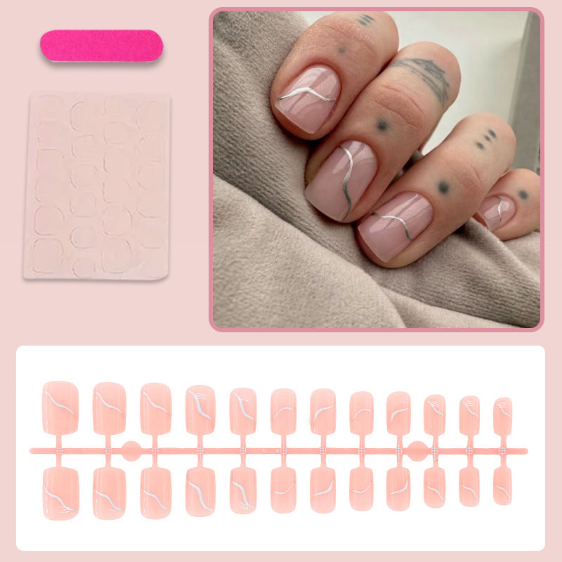 Acrylic nail set with elegant wave lines and shimmering accents Kalsten
