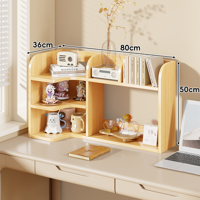Multi-Compartment Desktop Shelf Organizer with Raised Back and Open Cubbies