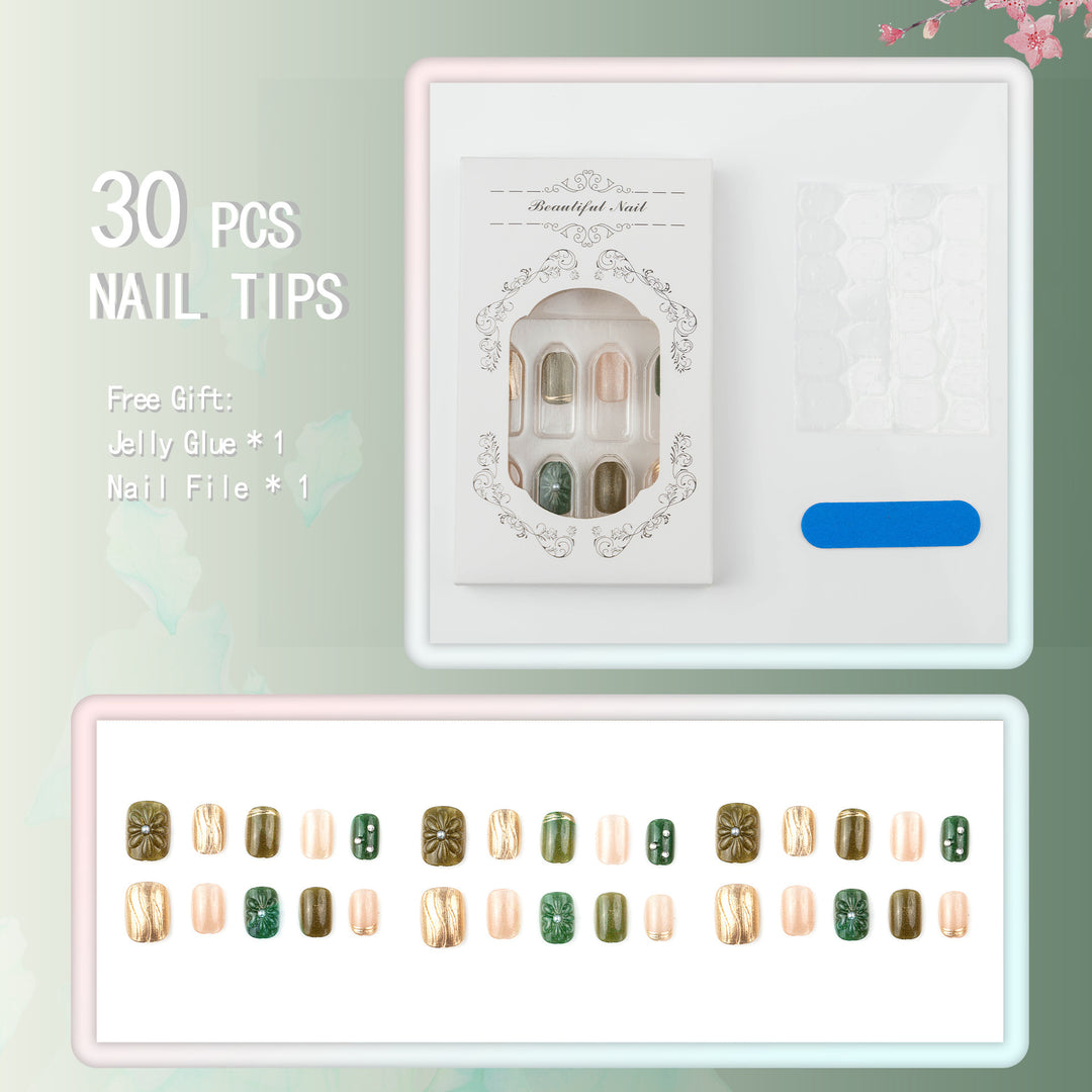 Artificial nail set with elegant flower design and luxurious glitter accents Kalsten