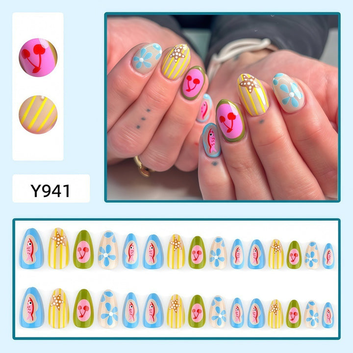 Artificial nails with playful fruit and flower motif Kalsten