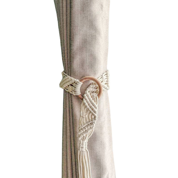 Macrame Curtain Tieback with Wooden Ring Kalsten