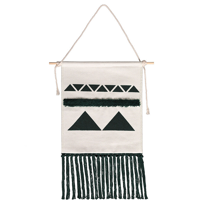 Wall hanging with hand-tufted 3D application and cotton fringes