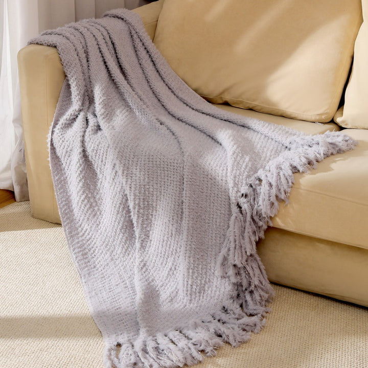 Women's knitted blanket with softest fleece and decorative fringes Kalsten