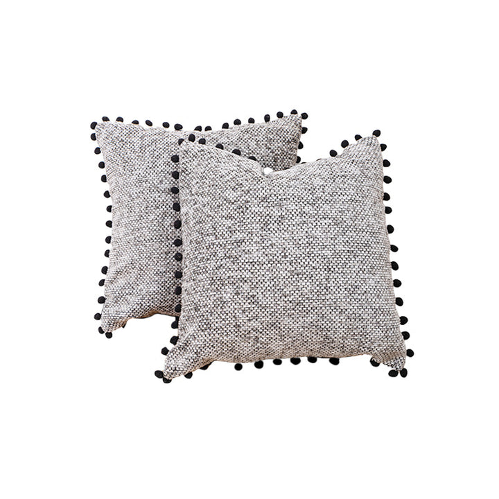 Decorative Textured Bouclé Throw Pillow Set with Pom-Pom Trim