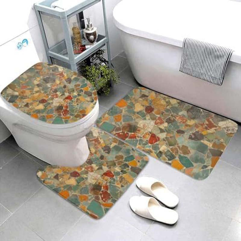 Geometric Pattern Bathroom Mat Set