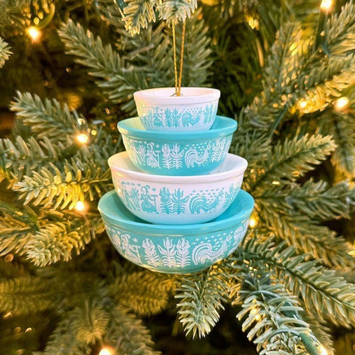 Stackable Ceramic Nesting Bowl Set With Folk Bird Motif And Glossy Glazed Finish