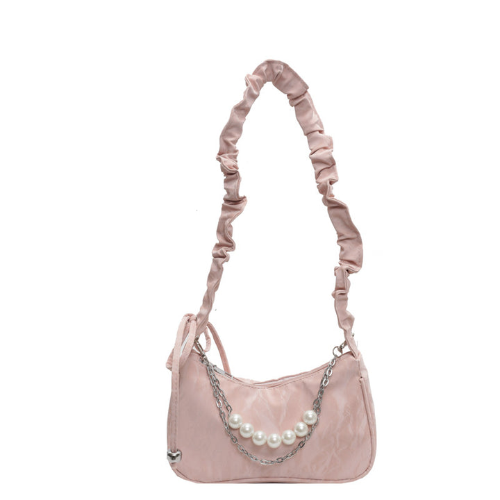 Elegant Pearl-Accented Handheld Bag