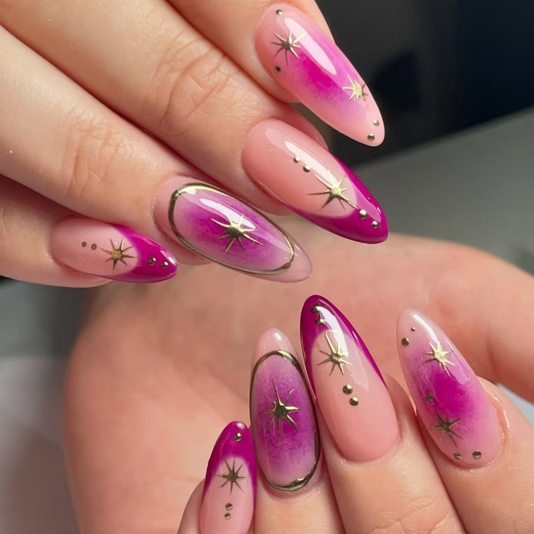 Elegant Star-Embellished Gel Nail Art